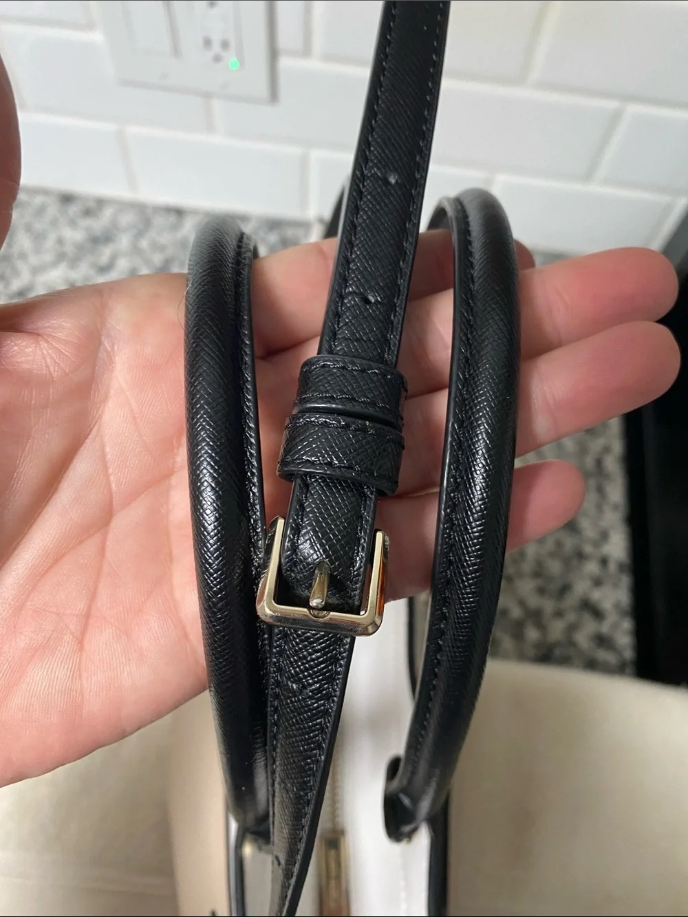 kate spade Two-Tone Beige, White & Black Leather Satchel